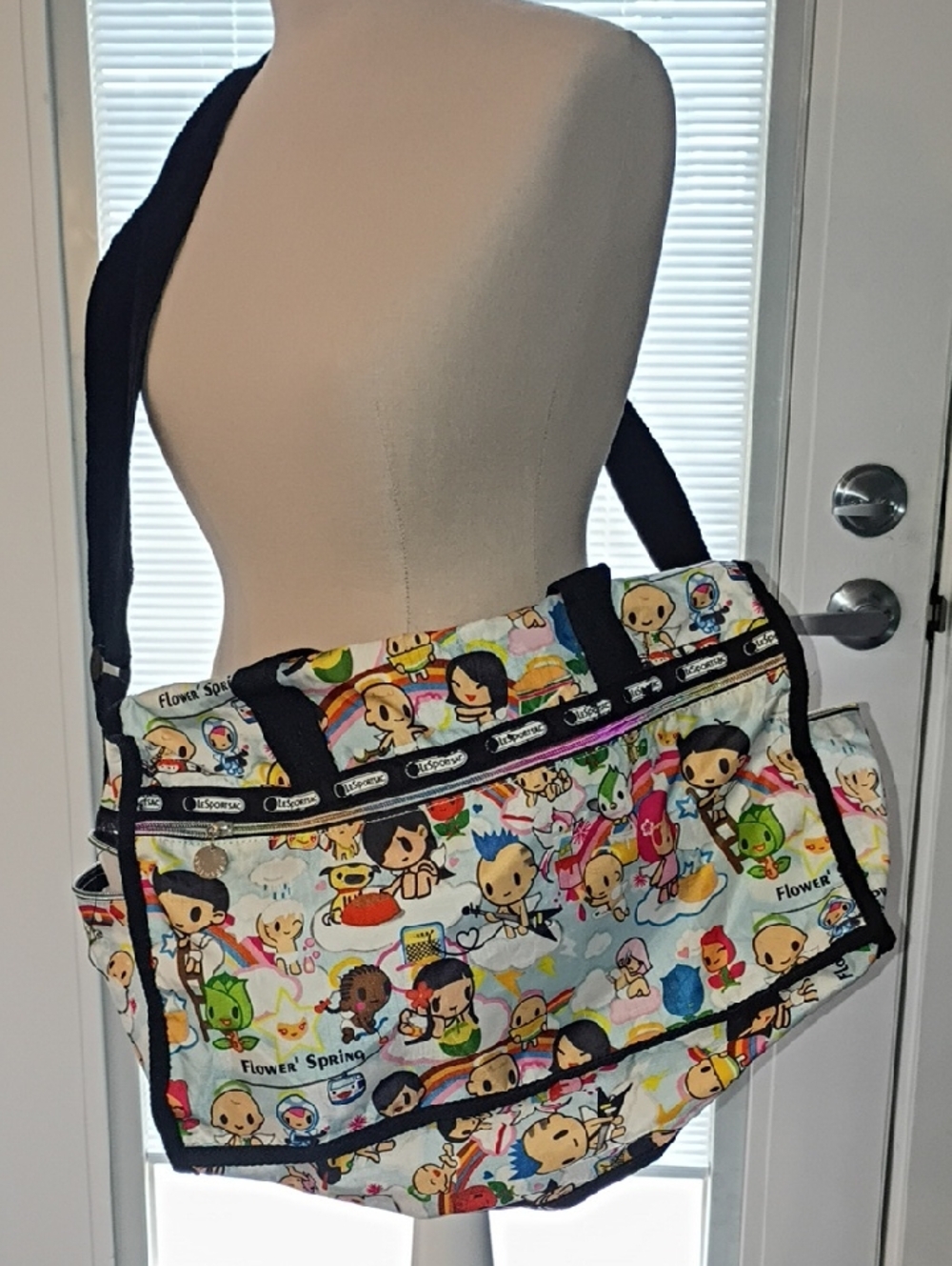 Tokidoki LeSportsac Multicolor Cartoon Print Crossbody Bag with Black Trim